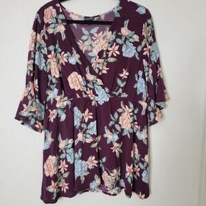 Torrid Floral Blouse Surplice Neckline Empire‎ Waist Plus Size Top 1X
